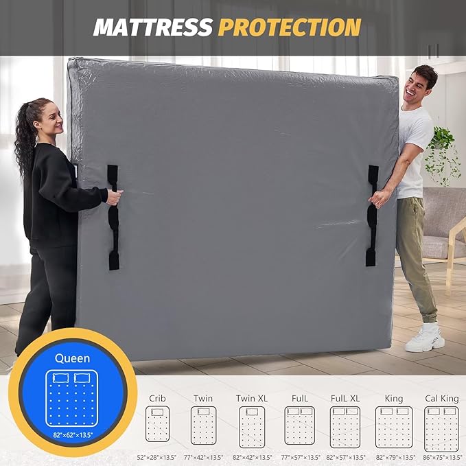 Mattress Bags for Moving and Storage, BETU Waterproof Mattress Protector Twin XL Mattress Cover for College Dorm Essential with 8 Heavy Duty Handles and Zipper Thick Moving Supplies (82x42x13.5 Grey)