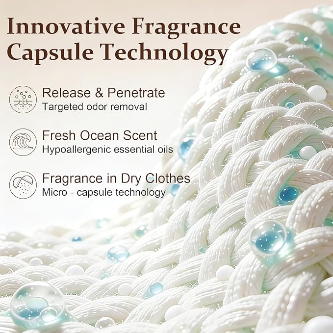 Binbata Eco‑Friendly Scent Beads Laundry 30oz, Gentle In‑Wash Scent Booster Beads with Plastic Free Recyclable Package, Up to 85 Washing Cycles for 12 week Long-Lasting Freshness, Ocean Fresh Scent