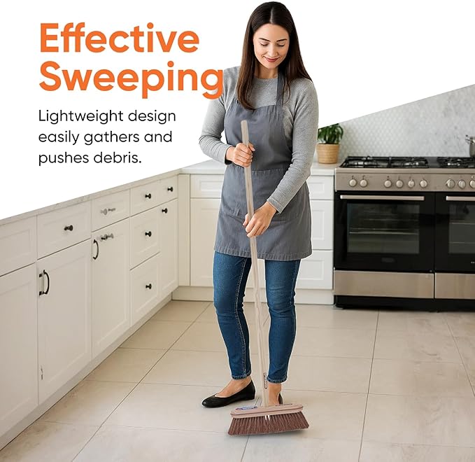 Superio Kitchen and Home Horsehair Broom With Wood Handle, Fine Premium Bristles - Heavy Duty Household Broom Easy Swiping Dust And Wisp Floors And Corners , 12" sweeping head