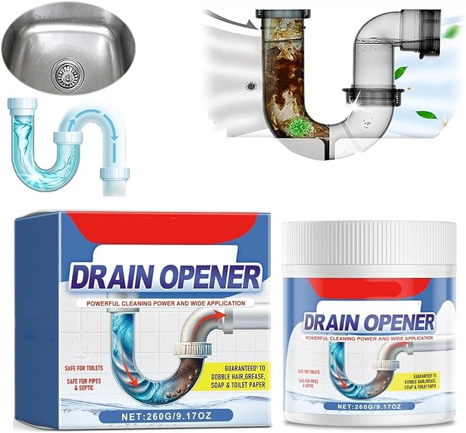 Drain Opener,Multipurpose Pipe Dredge Agent,Sink and Drain Pipe Dredging Powder,Powerful Pipe Dredging Agent for Unclogs Bathroom and Kitchen Sinks,Drains,Shower Pipes (1 Pcs)