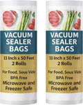 Houseables Vacuum Sealer Bags for Food, Vacuum Seal Bags, Food Saver Rolls 11 Inch, 50FT, 2 Pack, Large, Sealer Rolls, Sous Vide, Vac Airtight Storage, Vaccum Sealed, Store a Meal, Microwave & Freezer