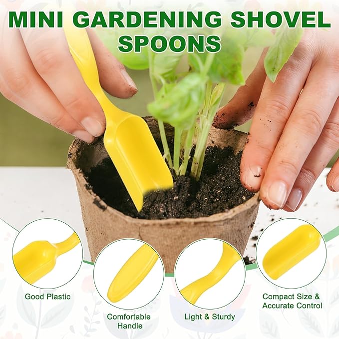 20-Pack Mini Gardening Shovel Spoons, Plastic Garden Soil Scoops for Cultivation Digging Transplanting/Flower Planting/Plant Succulent, Colorful Small Gardening Tools [Yellow]