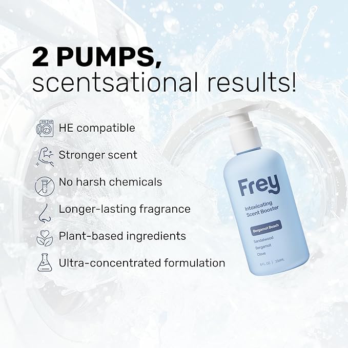 FREY In-Wash Laundry Scent Boosters - Fragrance Booster & Fabric Smell Deodorizer | Odor Eliminator for Fresh Scented Clothes (8 Fl (Pack of 2), Bergamot Beach)