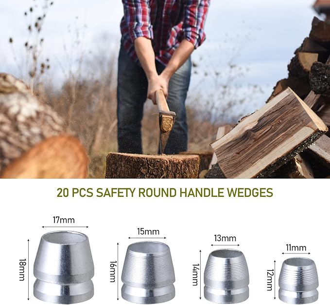 20 Pcs Safety Round Handle Wedges Axe Hand Metal Wedge Hammer Handle Steel Wedge Mauls Handle Wedge Kit for Axe Claw Hammer Sledge (0.47/0.55 Inch/0.63Inch/0.7Inch)