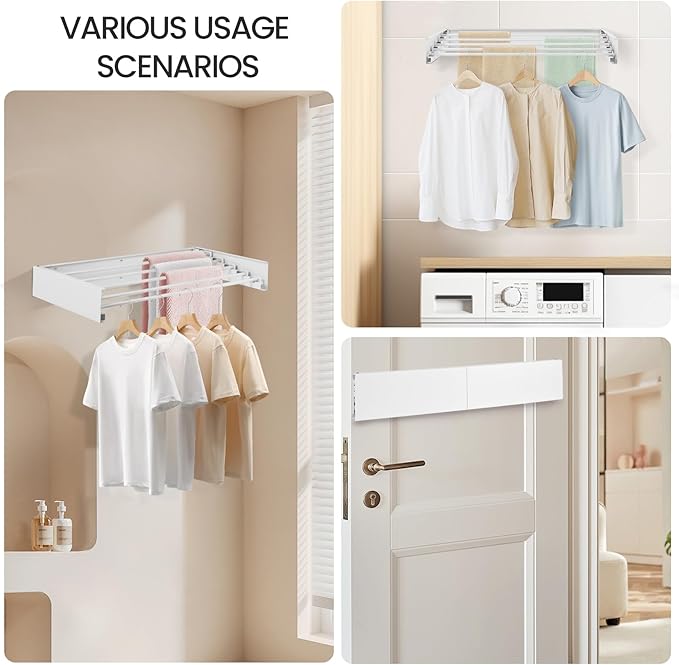 Wall Mounted Laundry Drying Rack Foldable Drying Rack Clothing Space Saving Design Adjustable and Retractable Towel Holder Ideal for Small Spaces Perfect for Drying Clothes Towels and More