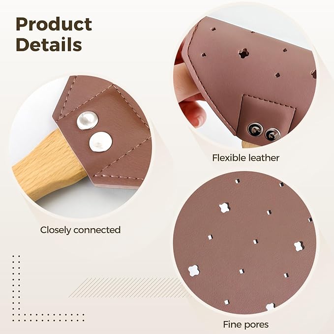 4 Pcs Leather Fly Swatters for Indoors, Manual Long Handle Mosquito Control, Wooden Grip with Perforated Head, Long-Lasting Washable Multi-Pack