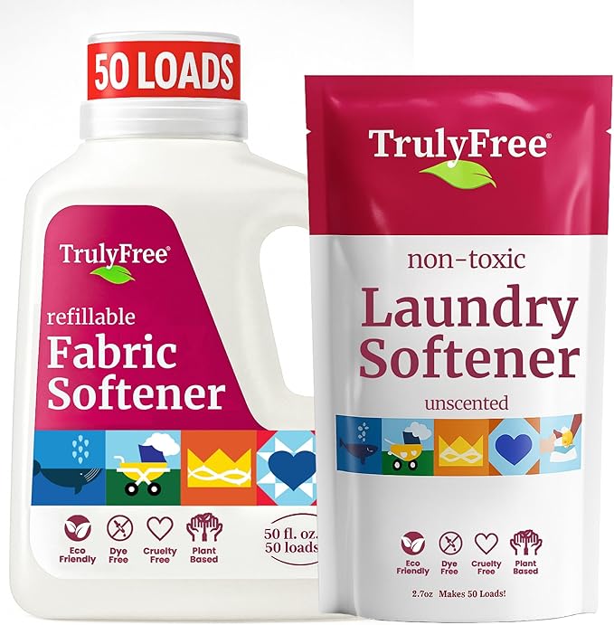Truly Free Natural Fabric Softener | Non-Toxic for Babies & Kids Sensitive Skin | Plant-Based Laundry Softening Conditioner | Safe, Gentle & Chemical-Free | Unscented | 1 Pack with Jug