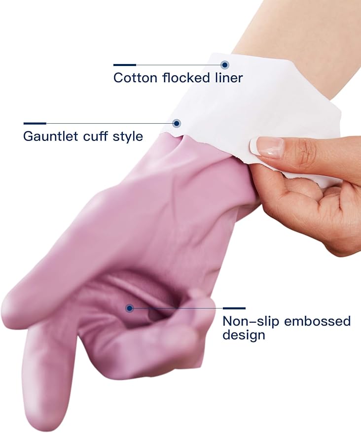 LANON wahoo Skin-Friendly Cleaning Gloves, Dishwashing Kitchen Gloves with Cotton Flocked Liner, Reusable, Non-Slip, Mauve Mist, Large