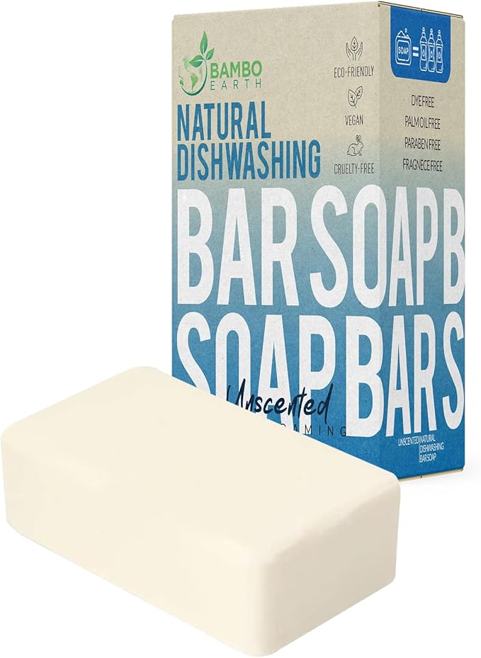 Natural Non-Toxic Dish Washing Soap - Dyes And Fragrance Free - Vegan Cruelty-Free Eco-Friendly And Zero Waste Dishwashing Handmade Solid Bar Soaps Detergent & Biodegradable (Unscented Single)