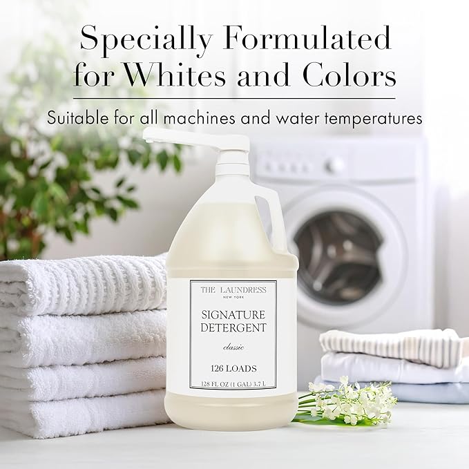 The Laundress Luxury Laundry Detergent, Gallon Pump, 126 Loads, Scented Signature Classic Fragrance, Concentrated Triple Enzyme Deep Cleaning and Targeted Stain Remover, 96% USDA Biobased Product