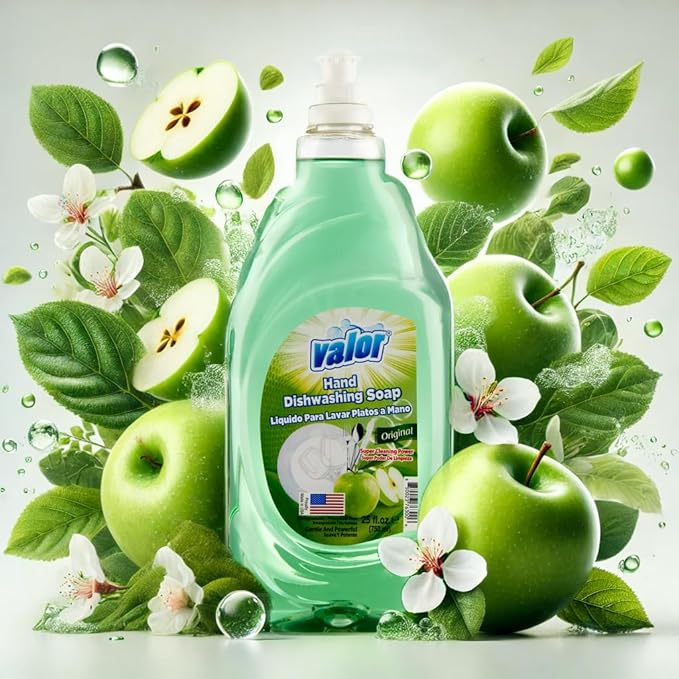 Valor Dishwashing Liquid, 25 fl oz – Dish Soap for Kitchen & Bathroom, Grease-Fighting, Gentle on Hands, Fast Rinse, Eco-Friendly Biodegradable Formula (25.5 oz (Pack of 1), Original)