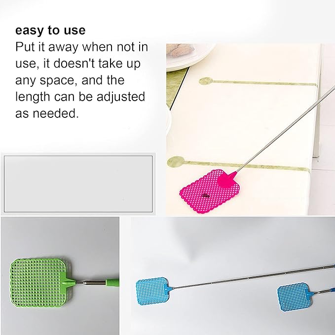 AMONIDA 9PCS Plastic Fly Swatter Multi Pack Mini Fly Swatter with Retractable Stainless Steel Rod Fly Swatter for Indoors Retractable Fly Racket for Home Office Dormitory Camping