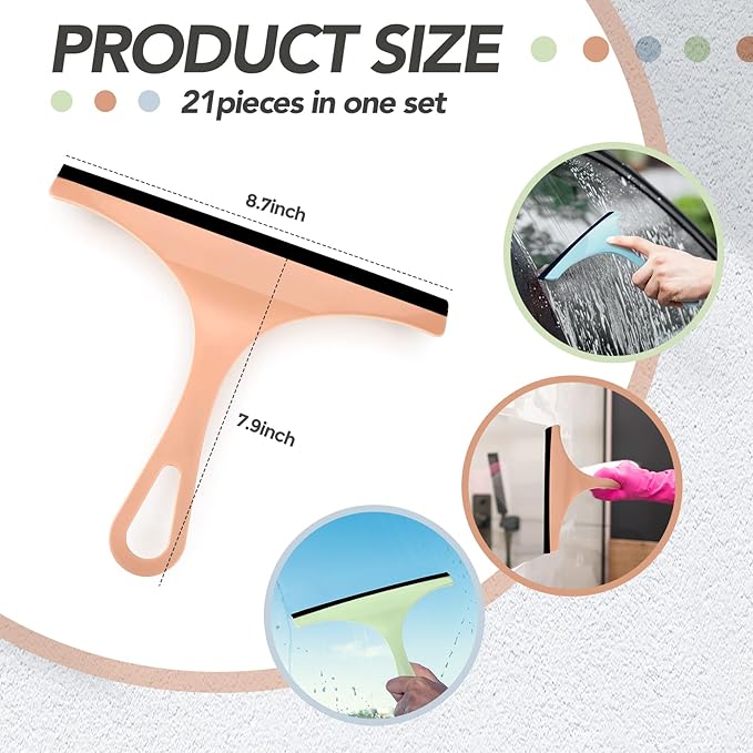 Yinder 21 Pcs Small Squeegee for Shower Glass Door 8.7" Silicone Shower Glass Window Cleaner Bathroom Squeegee for Car Windshield Window Mirror Art Class Group Craft(Colorful)