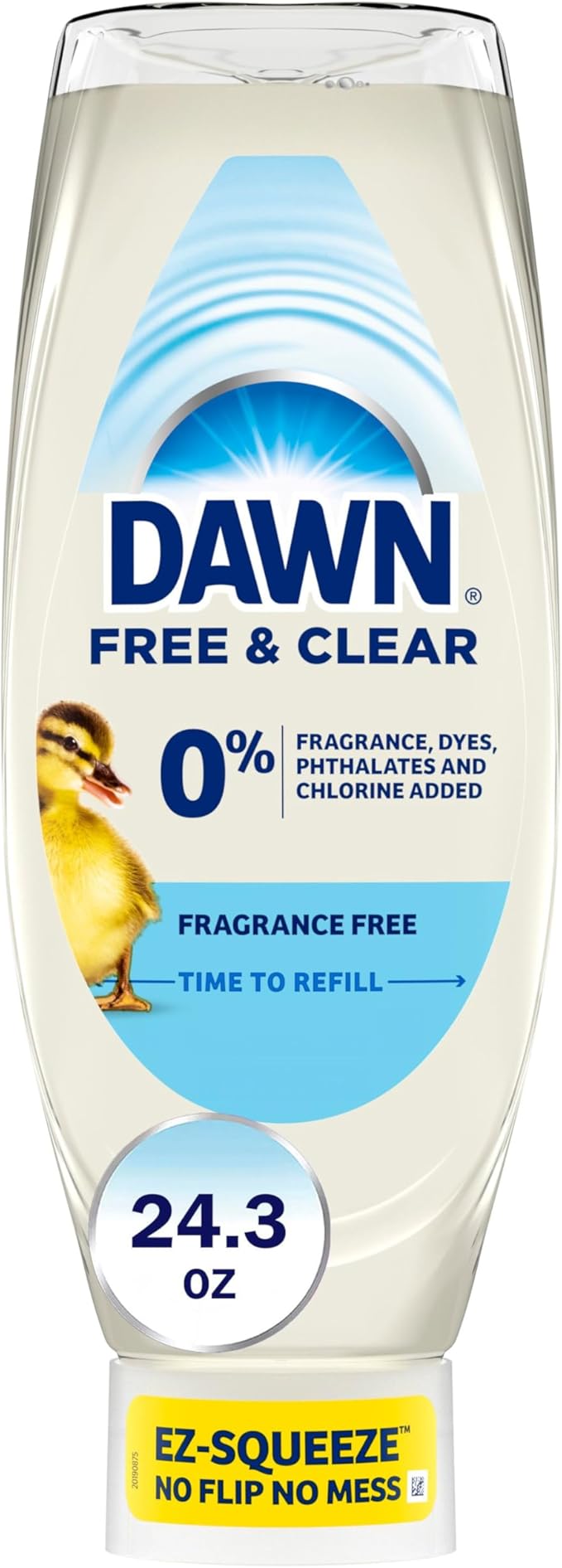Dawn Free & Clear EZ-Squeeze Dish Soap Liquid, Dishwashing Liquid, Grease Removal, Upside Down Bottle, Unscented, 24.3 Fl Oz