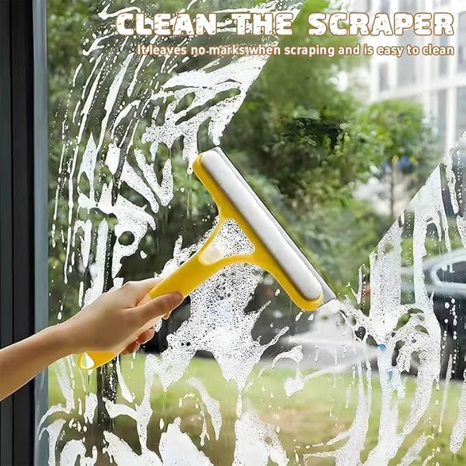 3 in 1 Window Cleaning Scraper,Window Squeegee with Sprayer for Glass,for Car, Kitchen Flooring and Tiles, etc. (White)