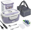 Electric Lunch Box Food Heater, 3 in 1 Ultra Quick Heated Lunch Boxes for Adults, 12V/24V/110V Portable Food Warmer for Car/Truck/Office With Fork Spoon and Insulated Carry Bag, Gifts for Men