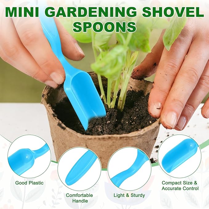 20-Pack Mini Gardening Shovel Spoons, Plastic Garden Soil Scoops for Cultivation Digging Transplanting/Flower Planting/Plant Succulent, Colorful Small Gardening Tools [Blue]