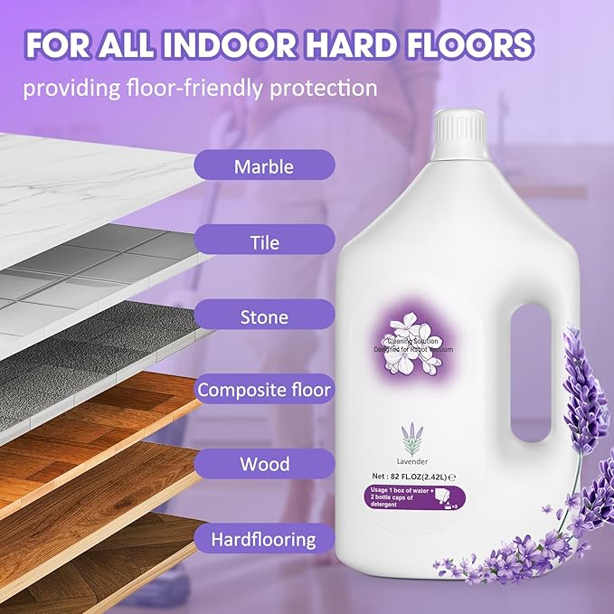 82 FL OZ/2.42 L Lavender Scented Floor Cleaning Solution Compatible with Ecovacs X1/X2/X5/X9/X11/T20/T30/T80/N20/N30 Series and all other Robot Vacuum, Deep Deodorization Free Stain Busting Residue