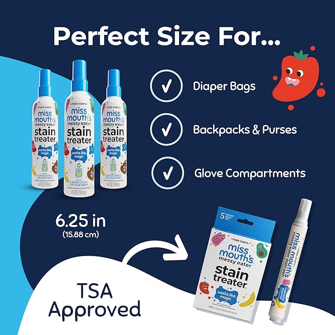 Miss Mouth's Messy Eater Stain Treater Spray - 4oz 3 Pack Stain Remover - Newborn & Baby Essentials - No Dry Cleaning Food, Grease, Coffee Off Laundry, Underwear, Fabric