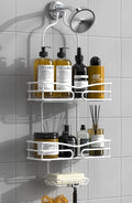 DAOYA Over Head Shower Caddy - Bathroom Shower Organizer with Soap Holder & 6 Hooks for Towels, White, 76L Capacity, Hanging Mount, Rust Resistant