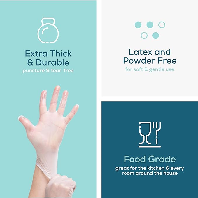 GUSTO Disposable Vinyl Gloves – Clear, Latex-Free, Powder-Free, BPA-Free – Safe for Food Handling, Cooking & Cleaning