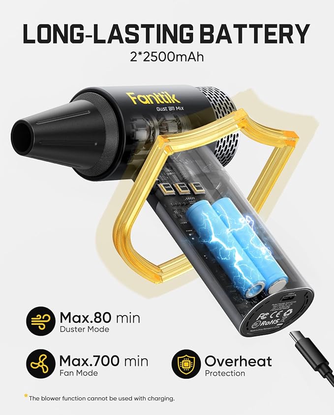 Fanttik Gust B11 Mix 2-in-1 Electric Air Duster & Fan, Dust Blower, 110000RPM Brushless Motor, Compressed Air Duster, 100 Stepless Gears, One-tap Booster, Electric Duster for PC, Electronics, Outdoor