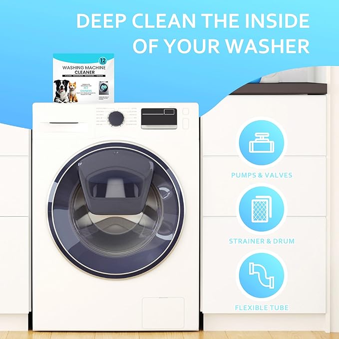 Washer Machine Cleaner Tablets-36Pack-18 Month Supply,Formulated for Pet Owners Washing Machine Cleaner,Compatible with HE,Easily pet hair remover for laundry.Top & Front Load Washer.Septic Safe.