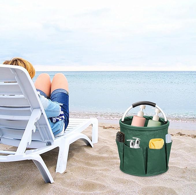 Qivine 17L Cleaning Caddy with Handle, Cleaning Supply Caddy, Foldable Tool Bag Cleaning Products Organizer, Portable Cleaning Bucket Caddy for Cleaning Supplies (Green)