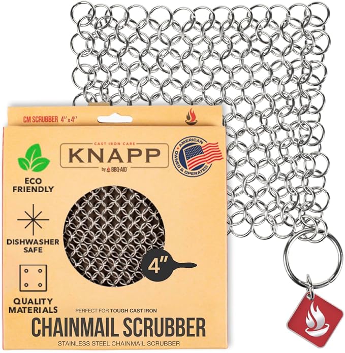 CM SCRUBBER Knapp Made Original 4" Chainmail Scrubber - Cleaner For Cast Iron, Stainless Steel, Hard Anodized Cookware and Other Pots & Pans