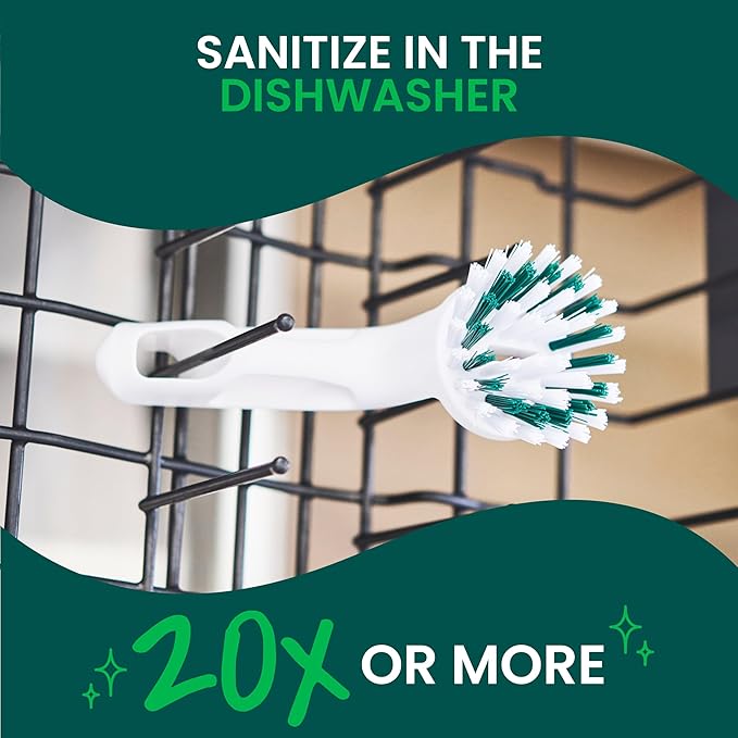 Scotch-Brite Handy Brush, Small and Durable Dish Brush with Handle for Scrubbing Hard-to-Reach Cookware, Tubs, Sinks, Car Tires, and More without Scratching, Antimicrobial, and Rinses Clean