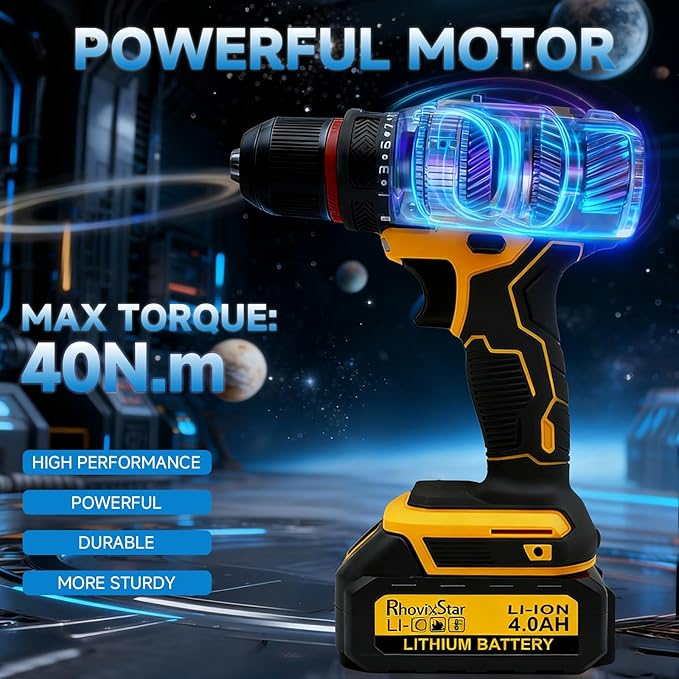 Cordless Drill Set, Power Drill Tool Set 20V, 3/8-Inch Keyless Chuck Drill Gun,Variable Speed (Equipped with 2x 4.0Ah Batteries)