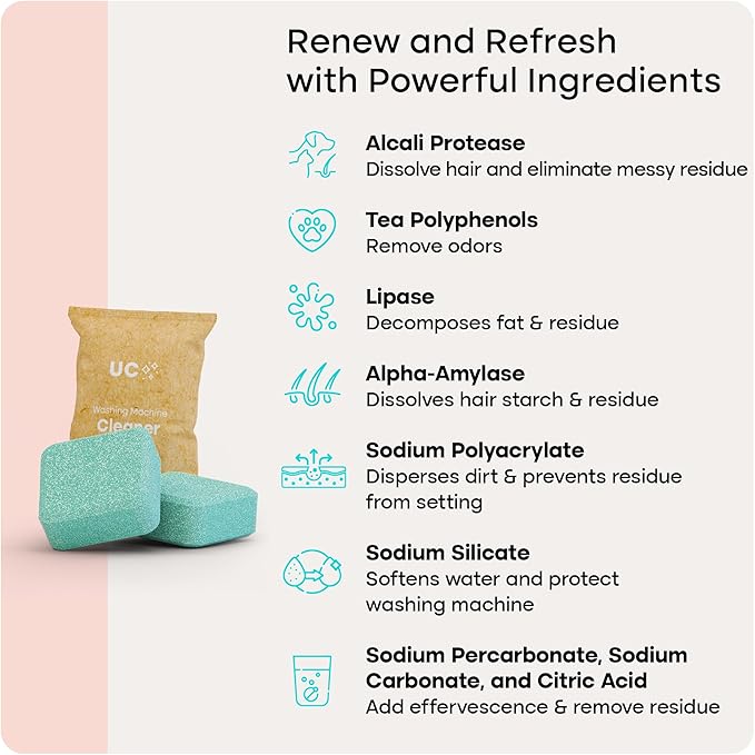 Uproot Clean Washing Machine Cleaner Tablets - 24 Pack for a 12 Month Supply. Formulated for Pet Owners. Compatible with HE, Top & Front Load. Easily Removes Residue, Grime, and Odors. Septic Safe.
