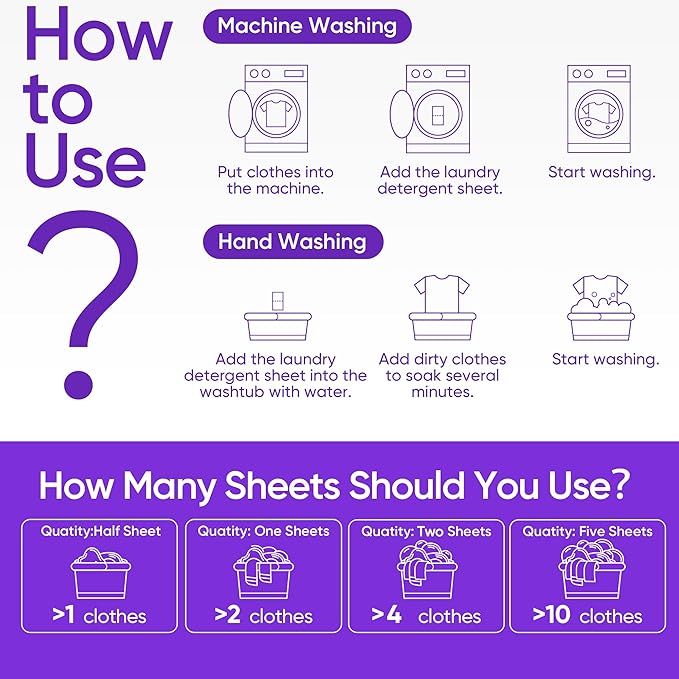 Travel Laundry Detergent Sheets Eco-friendly 120 Loads Fisroa Clothes Washing Detergent Sheets Plastic-Free Washer Strips, Lavender Liquidless Laundry Strips