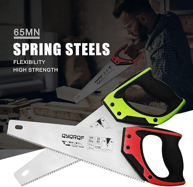 14 in. Pro Hand Saw, 11 TPI Fine-Cut Soft-Grip Hardpoint Handsaw Perfect for Sawing, Trimming, Gardening, Cutting Wood, Drywall, Plastic Pipes, Sharp Blade, Ergonomic Non-Slip Handle (red)