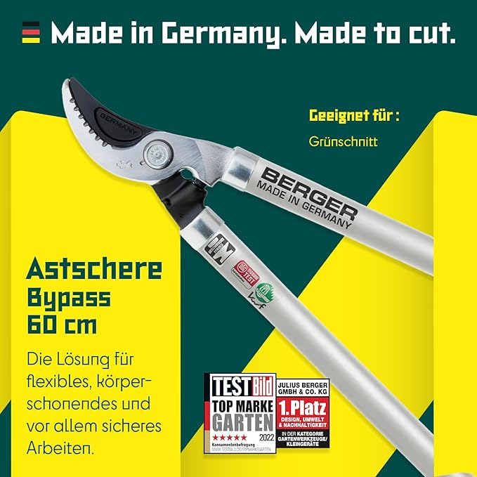 BERGER Lopping Shear Bypass Classic, Length: 600 mm Made of high-Grade Steel, Pruning Shear with Stop Damper no. 4200
