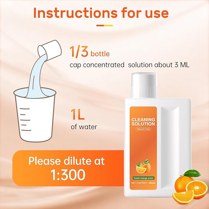Orange Floor Cleaning Solution 1L Compatible with Dreame Wet & Dry Vacuum and Robot, Residue & Streak Free,Suitable for All Robot Vacuum Cleaners and Wireless Wet Dry Dual-Use Vacuum Cleaners