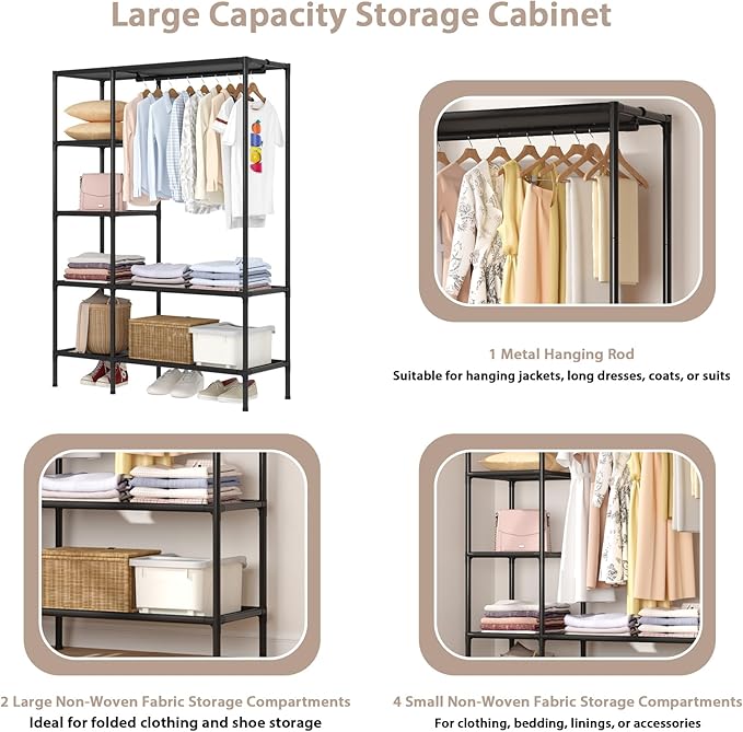 Dttwacoyh Portable Closets for Hanging Clothes, Clothing Rack with Shelves,Easy to Assembly,Suitable for Cloakroom,Bedroom,Living Room,etc.Black