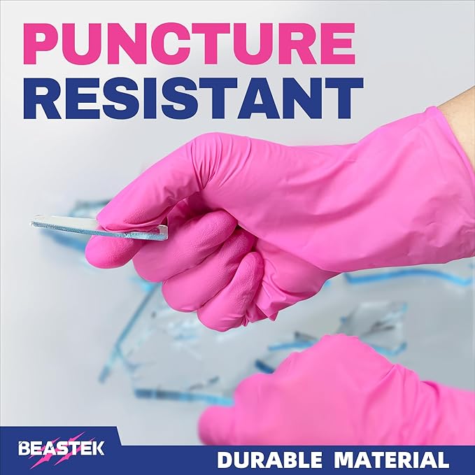 Beastek Nitrile Disposable Exam Gloves, 4Mil 100Ct Powder-Free Latex-Free Food-Safe for Cooking Medical Esthetician, Hot Pink
