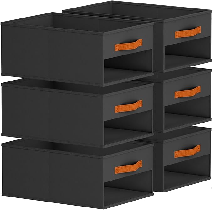 Homsorout Drawer Organizers and Storage - 6 Pack Foldable Pants Organizer with Clear Window & Handles, Fabric Closet Organizer for Clothes, Jeans, Sweaters, Towels, T-shirt, Scarf (Black)
