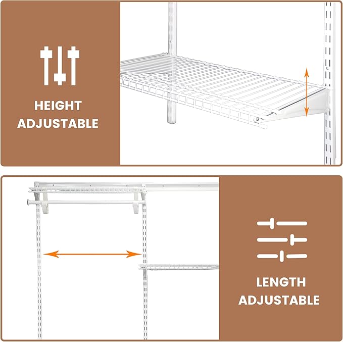 PROWORX 4-6 Ft Closet Organizer System, Adjustable Metal Wire White Closet System, Expandable Walk in Closet Organizers and Storage System, Closet Shelves with Hanging Rods