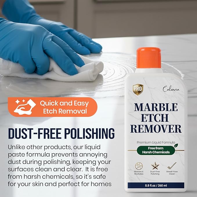 Professional Marble Etch Remover 8.8 fl. oz, Effective on Limestone, Travertine, Alabaster & Onyx, Removes Stains, Dull Spots, Water Rings & Light Scratches, Dust-Free Polishing