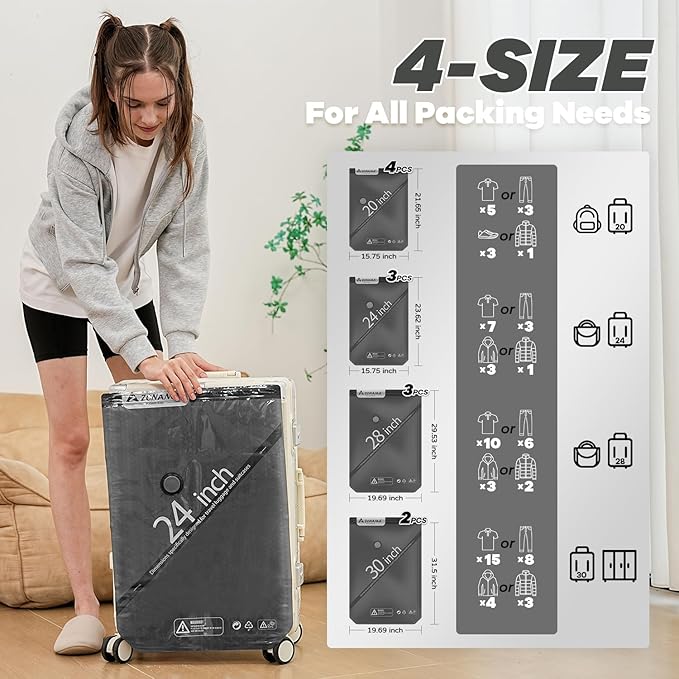 Vacuum Storage Bags for Travel with Wireless Rechargeable Air Pump, 12 Pack Travel Essentials Space Saver Compression Bag for Luggage, Suitcase, Backpack, Vacuum Seal Bags for Home Storage Clothing
