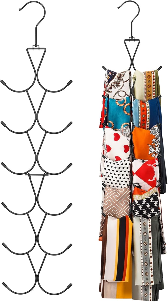 Scarf Hanger 2 Pack 24 Storages,Purse Hanger with 360 Swivel Hook,Scarf Organizer Scarf Hangers for Closet,for Scarves, Shawl,Belt,Purse & Baseball Cap