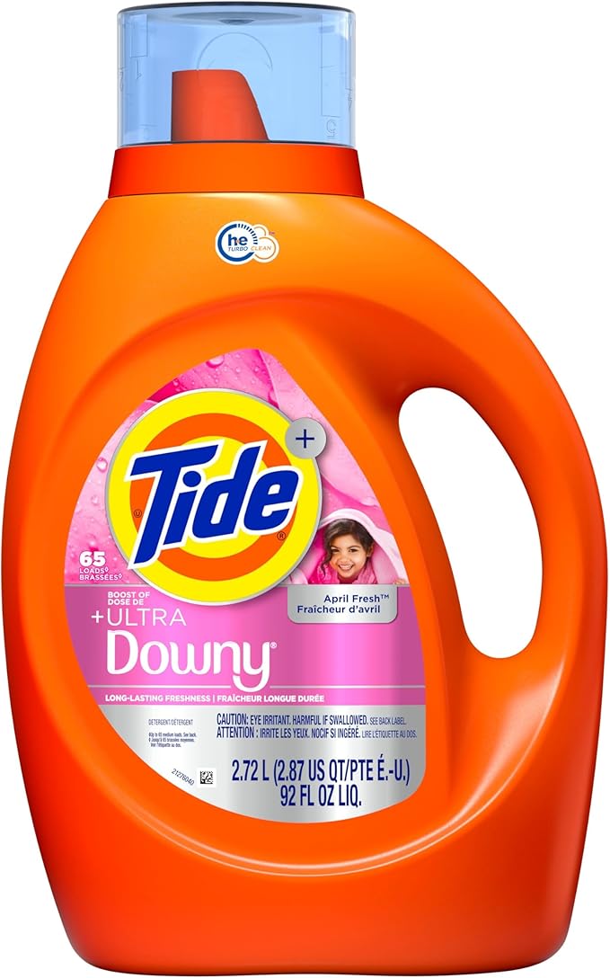Tide Plus Boost of Ultra Downy Liquid Laundry Detergent, April Fresh Scent, 92 fl oz, 65 Loads, Laundry Detergent Liquid with Long-Lasting Freshness