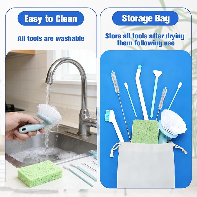 XANGNIER Water Fountain Cleaning Kit,Dog and Cat Water Fountain Cleaner Brushes Kits,Pet Drinking Dispenser Washing Kit with Sponge Wipe,Handle Brush,Crevice Brush,Cotton Swab,Storage Bag,10 Pcs