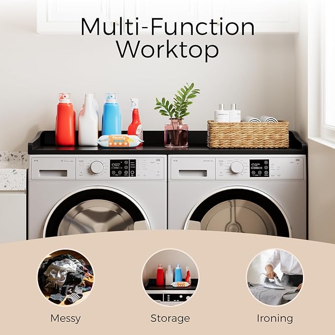 OAKHAM HOME Washer Dryer Countertop 54" W x 27.5"D Washer Dryer Topper with Non-Slip Pads Laundry Countertop for Laundry Room Organization and Storage, Black