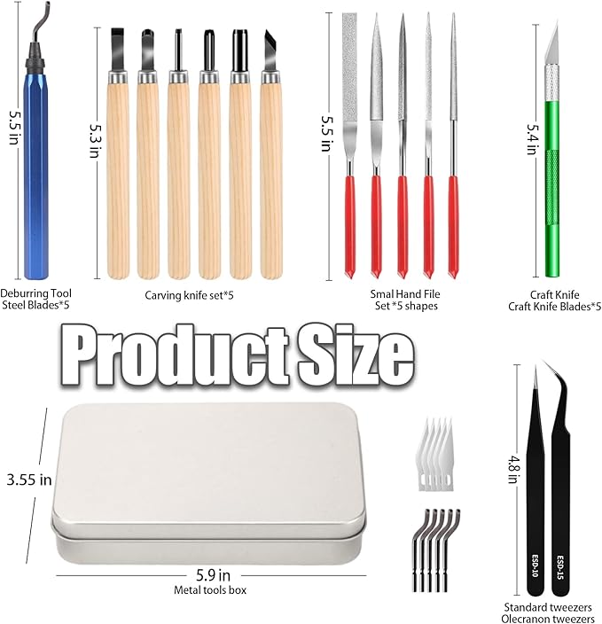 25pcs Precisio with Deburring Tool, Craft Knife,hand File,Carving Knife Suitable for sanding, carving, modeling, cutting, scraping,3D Printing Deburring kit