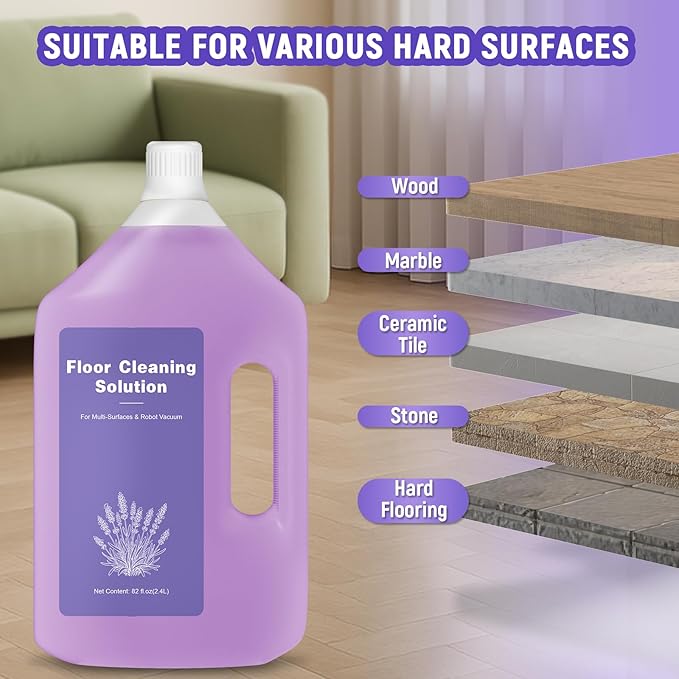 82 FL OZ/2.4 L Lavender Scented Floor Cleaning Solution Compatible with Dreame Cleaning Solution, Low Foam & No Residue, Floor Cleaner for All Robot Vacuum and Wireless Wet Dry Vacuum Cleaners