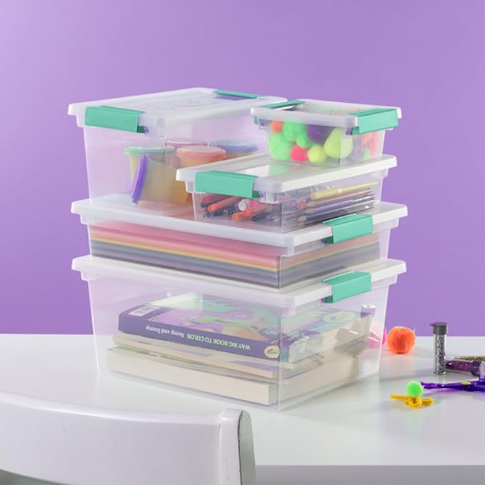 Sterilite 24-Pack Clip Box, Stackable Clear Plastic Bins with Latching Lids, Large - Writing, Arts or Crafts Supplies Storage Containers for Home, Office, Classroom and Workshop Organization