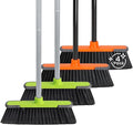 4 PK Soft Bristle Push Brooms for Sweeping Indoor/Outdoor Heavy Duty Commercial Broom for Shop Restaurant House Broom for Garage Kitchen Hardwood Tile Floor Cleaning